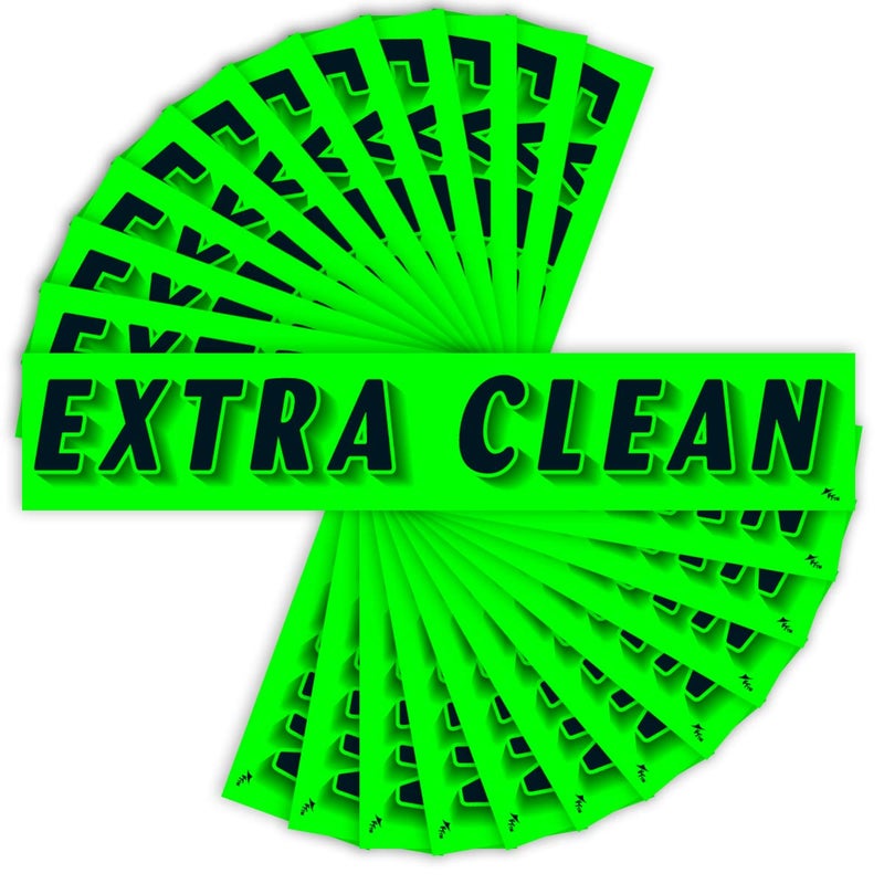 Versa-Tags Chartreuse Green Vinyl Slogan Stickers - 12-Pack for Car Dealer Windshield Advertising, Perfect for Used/New Car Truck RV Lots Slogan-Extra-Clean-Stickers - Image 1